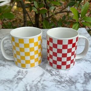 Pair of Checkerboard Crate & Barrel Coffee Mugs